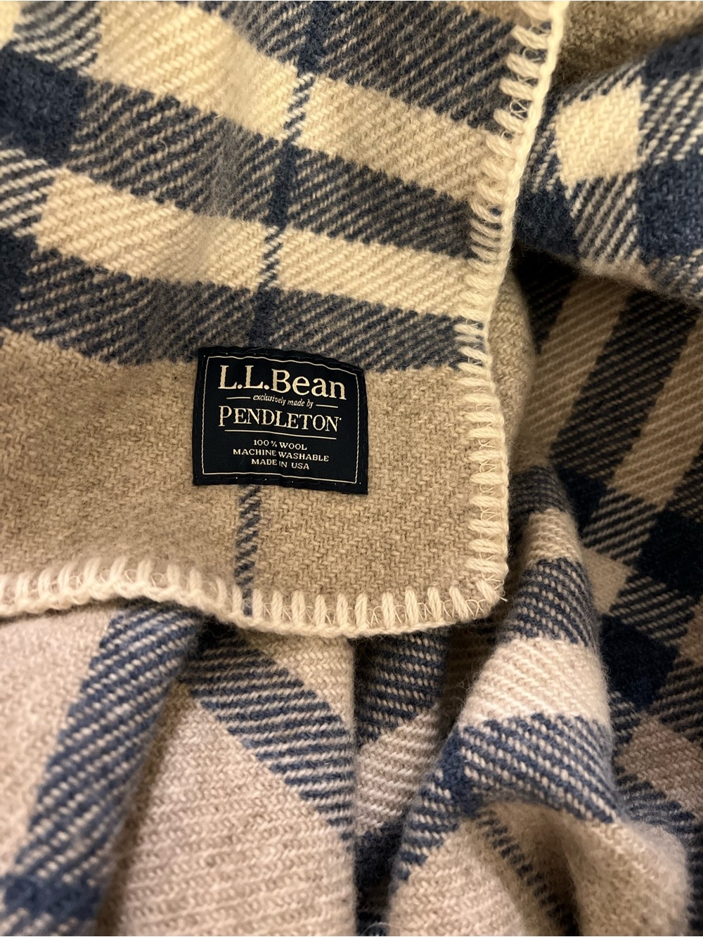 L.L. Bean Wool Plaid Throw in Navy and Cream